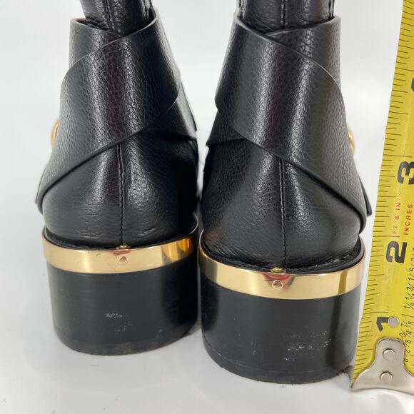 Vince Camuto Boots Womens 6 Black Leather Mid Calf Moto Harness Side Zip - Picture 10 of 13